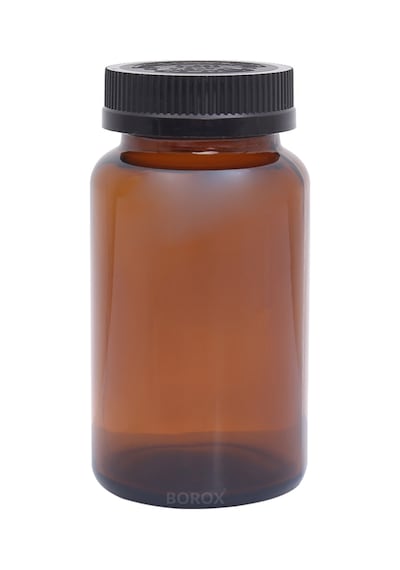 Borox Amber Cam Şişe 300 ML Bastır Aç Kapaklı Ecza Şişe