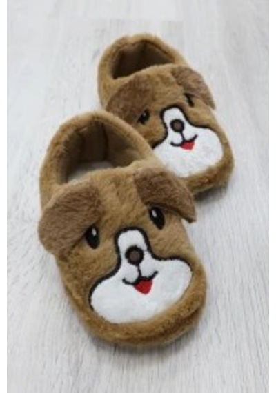 Modafocus Çocuk Köpekli Peluş Panduf - Kahve Kahve