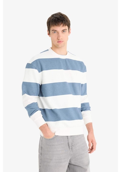 Defacto Boxy Fit Bisiklet Yaka Çizgili Sweatshirt A9066ax25augr171 Gri