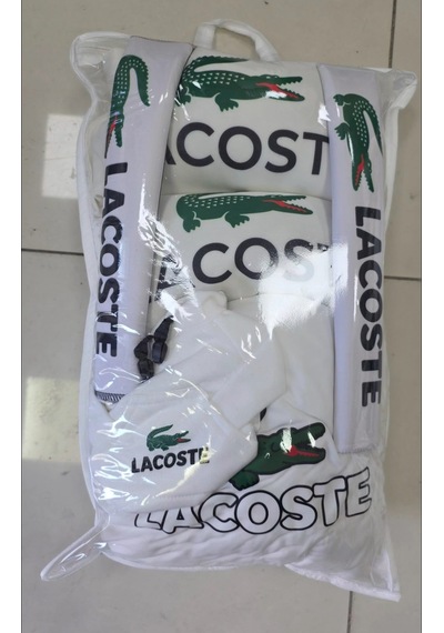 Beyaz Lacoste Süper Set Dörtlü Servis Kılıfı + İkili Yastık Ve Kemer Kılıfı +vites Poları