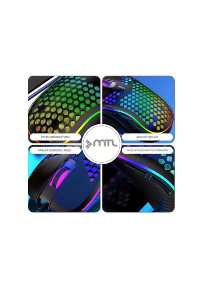 Kablolu Rgb Işıklı Grafik Ve Oyuncu Mouse - Honeycomb Petek Tasarım 1200 - 2400 - 4800 - 7200 Dpı Diğer