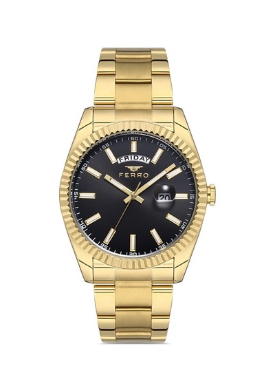 Ferro F11211a-b2 Quartz Çelik Altın Rengi Siyah Kadran 41 Mm Erkek Kol Saati