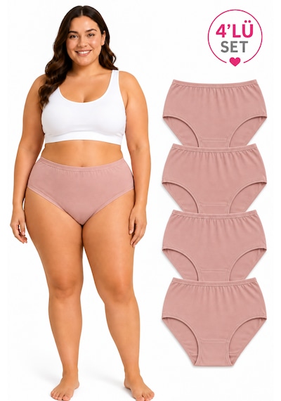 İpeksi Collection %100 Pamuklu Yüksek Bel Bato Günlük Külot 4lü Paket Gül Pembe