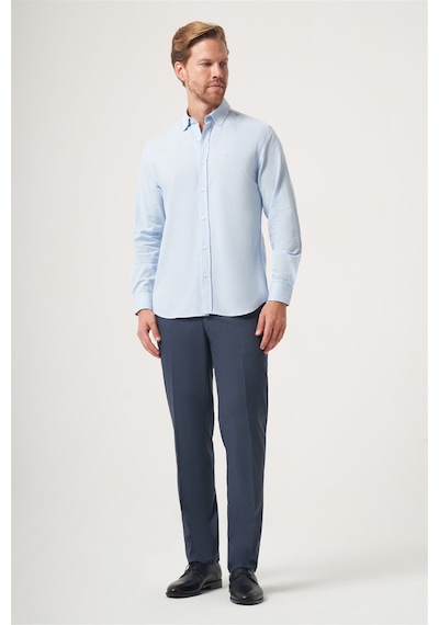 İmza Mavi Biritli Yaka Uzun Kol Cepsiz Slim Fit Pamuklu Gömlek 1004260207 Koyu Mavi