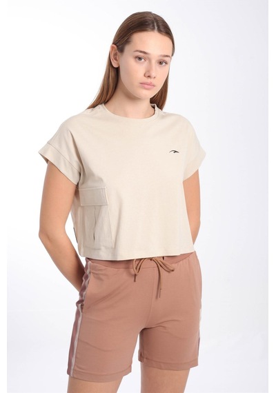 Maraton Sportswear Comfort Kadın Bisiklet Yaka Kısa Kol Basic Kil Rengi Crop Top 20856 Gri