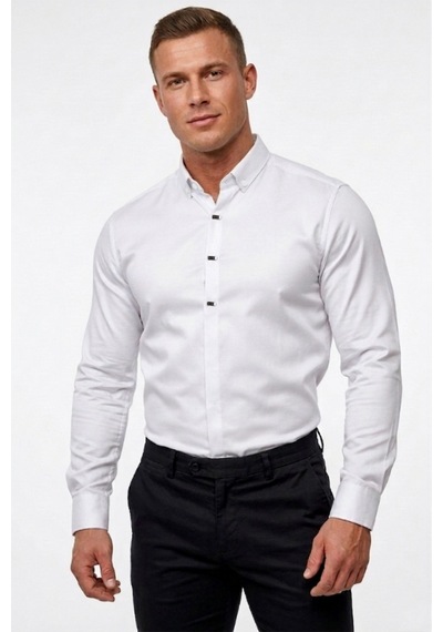 Deepsea Beyaz Slim Fit Likralı Kolay Ütülenebilir Gizli Düğmeli Erkek Gömlek 2602614