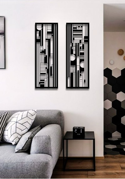 Modern Stil 2 Li Metal Duvar Dekoru Seti 75x27