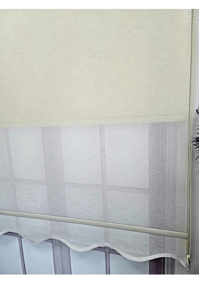 Bbb Keten Kumaşlı Çift Mekanizmalı Tül Stor Perde Mt3000 Krem