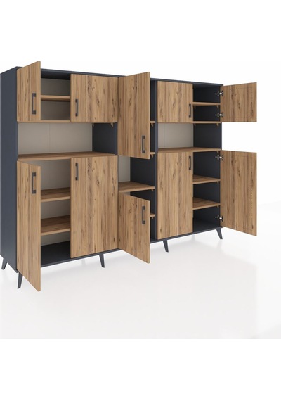 Hyperion Dolap 14 Raflı 10 Kapaklı 220x44x163 Antrasit-çam Antrasit-çam