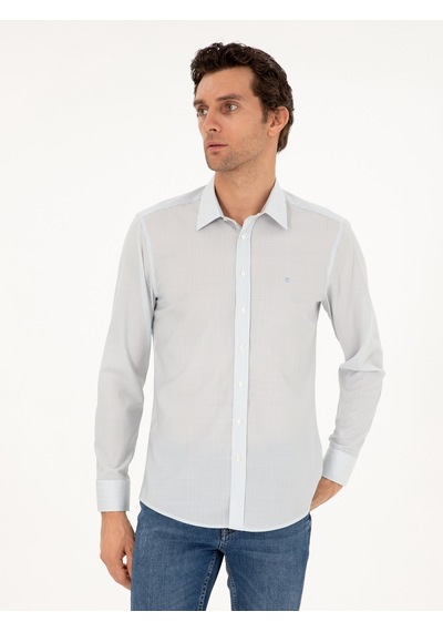 Cacharel Mavi Slim Fit Çizgili Yün Gömlek