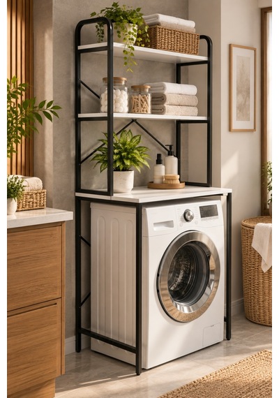 Sulorahome Çamaşır Makinesi Üstü Banyo Rafı - Siyah, 70 Cm