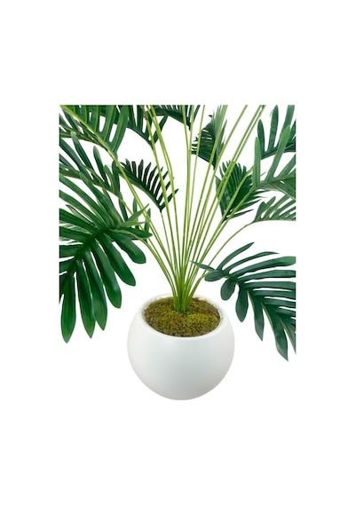 Yapay Ağaç 23 Yaprak Palmiye Ağacı Beyaz Küre Saksıda 90 60cm