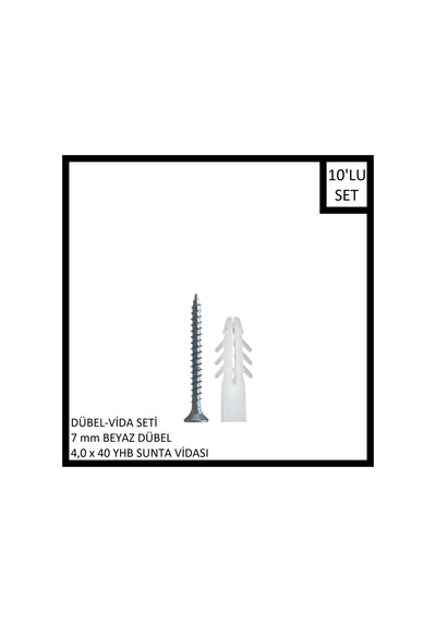 Dübel-vida Seti, Beyaz Dübel 7 Mm, 4,0x40 Yhb Sunta Vidası, 10 Adet