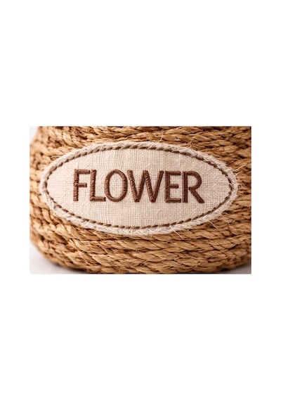 El Yapımı Vintage Tasarım Doğal Hasır Vazo,18 Cm,dekoratif Flower Yazılı Bohem Rattan Saksı,çiçeklik Bej