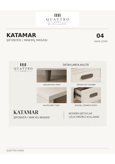 Katamar Aynalı Makyaj Masası Beyaz