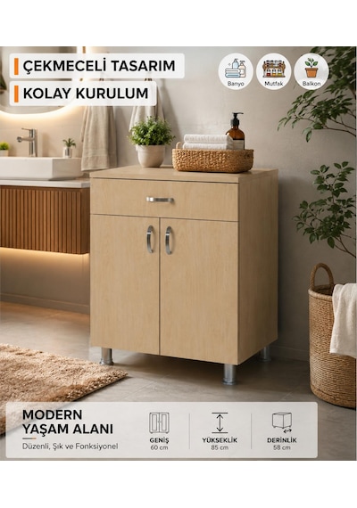 Peak Dizayn 60x58x85 Cm Set Altı Ocak Dolabı 1 Çekmeceli Mutfak Dolabı Ankastre Ocak Alt Modülü Çok Amaçlı Depolama Dolabı Bej Peak Dizayn 60x58x85 Cm Set Altı Ocak Dolabı 1 Çekmeceli Mutfak Dolabı Ankastre Ocak Alt Modülü Çok Amaçlı Depolama Dolabı Bej