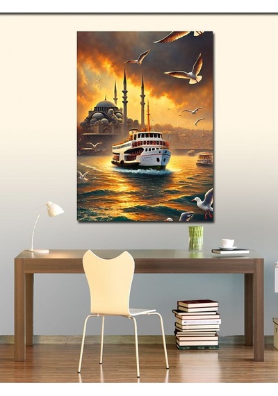 Kanvas Tablo İstanbul Ve Gün Batımı Vapuru 100cmx140cm