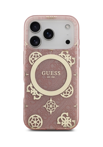 Apple Uyumlu iPhone 17 Pro Kılıf Guess Lisanslı M-safeli Iml Peony Ve 4g Desenli Klasik Logolu Kapak Pembe Pembe