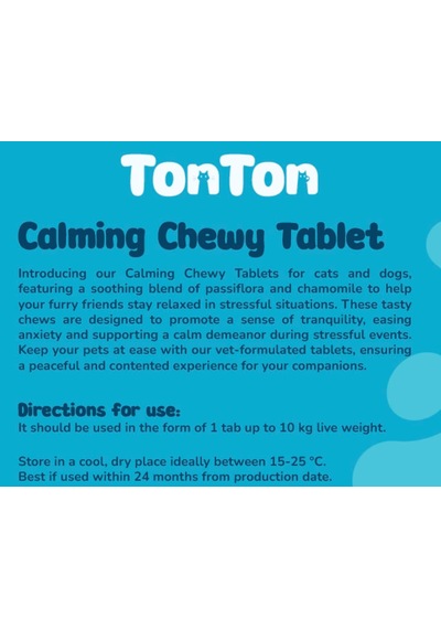 Tonton Calming Çiğnenebilir Tablet 60'lı Kedi Ve Köpekler İçin Sakinleştirici