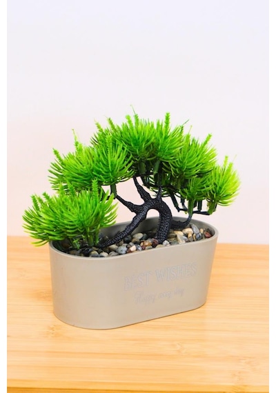 Digithome Dekoratif Kayık Saksılı Yapay Çam Ağacı Bonsai Gri 16cm Eva-5829 C1-1-423