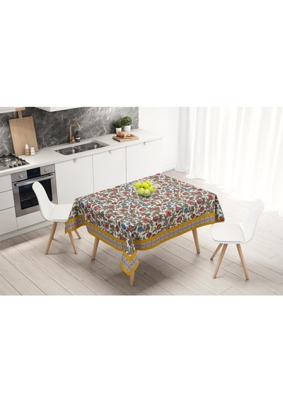 Colorful Flowers Masa Örtüsü - Renkli Çiçekler İnce Keten Çok Renkli