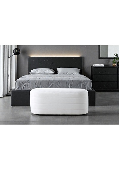 Bench Puf - Yatak Ucu Bench - Cnc Çizgili Modern Bench Modelleri -oturma Bankı -küçük Koltuk Beyaz