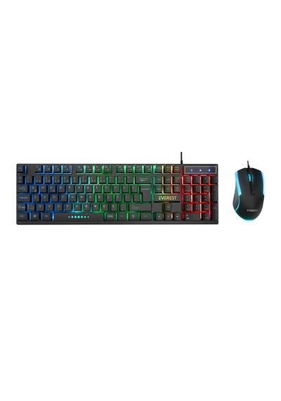 Go İthalat Siyah Gökkuşağı Işıklı Usb Kablolu Oyuncu Klavye - Mouse Set