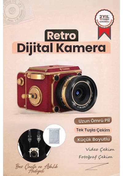Vintage Dijital Kamera Selfie Video Vlog Kamerası Fotoğraf Makinesi Cmr48 Kırmızı