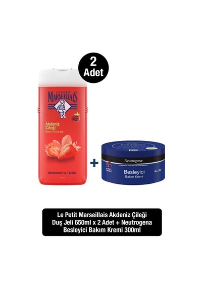 Le Petit Marseillais Duş Jeli Akdeniz Çileği 650 Ml X 2 + Neutrogena Besleyici Bakım Kremi 300 Ml Çilek