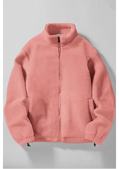 Ghassy Co. Erkek Alaska Regular Peluş Sherpa Kışlık Tam Fermuarlı Polar Sweatshirt Pudra