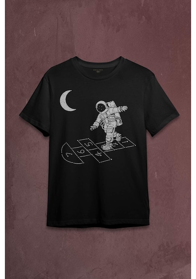 Uzayda Sek Sek Oyun Seksek Astronot Cosmos Baskılı Tişört Unisex T-shirt 001