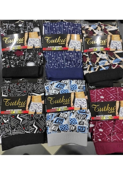 Tutku Erkek Lycralı Desenli Boxer Karışık 6'Lı Paket 001