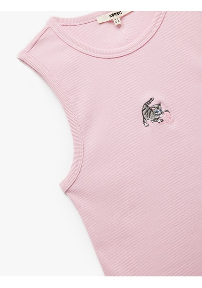 Koton Slim Fit Pamuklu Kedi Nakış Detaylı Bisiklet Yaka Atlet Pembe 5sak10744ek Gül