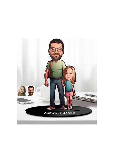 Bk Gift Kişiye Özel Baba-kız Karikatürlü Ahşap Biblo-1, Babalar Günü Hediyesi, Babaya Hediye Kobitmeyencom31607 Bk Gift
