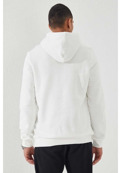 Tommy Life Ekru Nakışlı Kanguru Cep Standart Kalıp Kapüşonlu Erkek Sweatshirt - 87839 Ekru