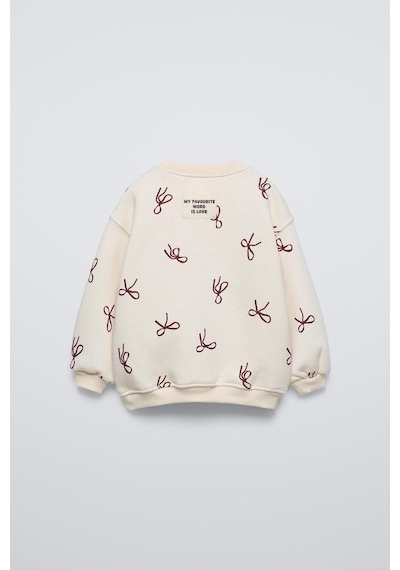 Magu Kız Çocuk Fiyonk Desenli Ekru Sweatshirt Ve Bol Paça Eşofman Takımı Çok Renkli