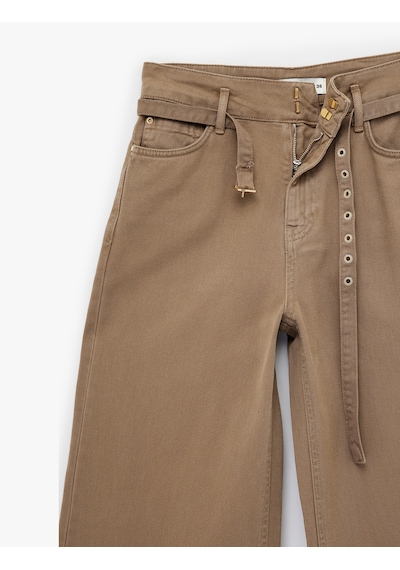 Koton Pamuklu Yüksek Bel Kemerli Geniş Paça Pantolon - Wide Leg Jeans Kahverengi 6sal40060mw Kahve Koton Pamuklu Yüksek Bel Kemerli Geniş Paça Pantolon - Wide Leg Jeans Kahverengi 6sal40060mw Kahve