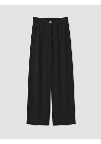 Lcw Everyday Siyah Loose Fit Kadın Pileli Kumaş Pantolon