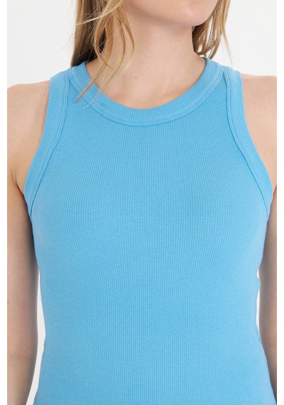 Thıff Gymwear Lacivert Kadın Premium Doku Fitilli Pamuklu Atlet Mavi
