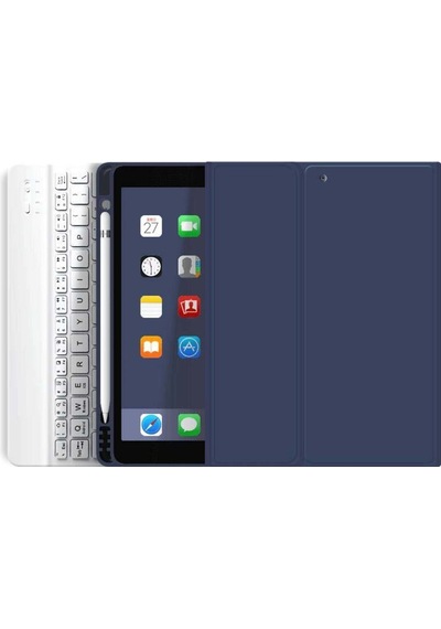 Apple Uyumlu iPad Pro 4 Nesil M2 2022 11 Inç Bluetooth Klavyeli Kılıf Kalem Bölmeli Türkçe Klavye Lacivert