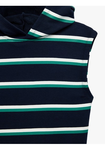 Koton Üç İplik Baskılı Oversize Kapşonlu Kolsuz Sweatshirt Lacivert Çizgili 7wkb30005tk