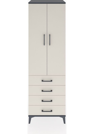 Hyperion Dolap Tek Raflı 4 Çekmeceli Tek Askılı 60x44x195 Ant... Antrasit