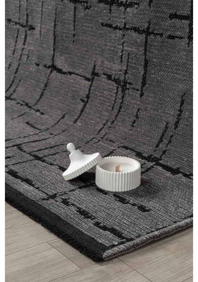 Gaia Antrasit Halı Yıkanabilir Kaymaz Taban Şönil Kilim Dokuma Pamuk Taban Kilim 10123 Antrasit
