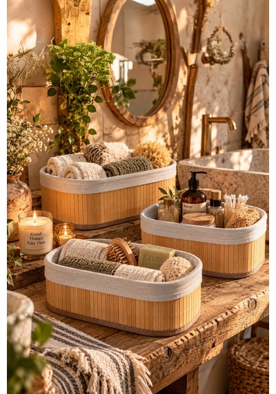 Posima 2082 Oval 3lü Pinterest Sepet Bambu Sepet Seti Dekoratif Banyo Mutfak Düzenleyici Organizeri Hasır