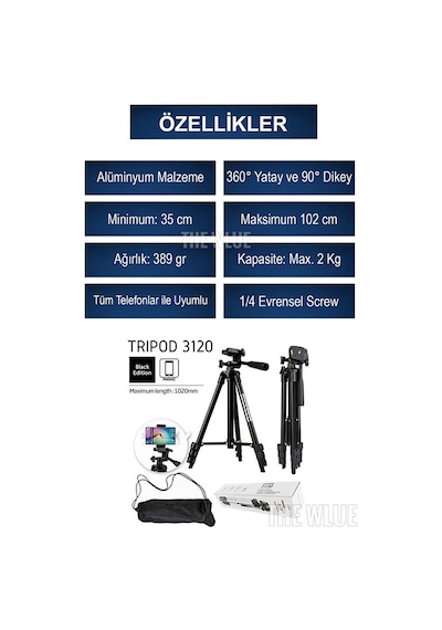 Bluetooth Kumandalı Selfie Tripod 102cm Tüm Telefonlar İle Uyumlu