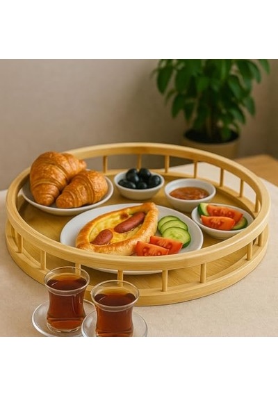 Bambu Serisi 35 Cm Çitli Yuvarlak Tepsi