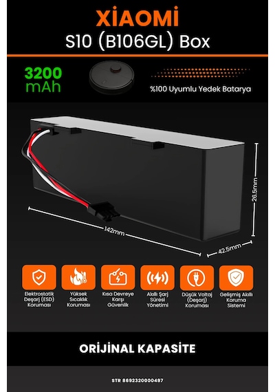Xiaomi Robot Vacuum S10 B106gl Uyumlu 3200mah Box Robot Süpürge Bataryası - Kapasite