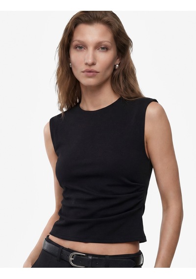 Koton Krep Scuba Slim Fit Drape Detaylı Kolsuz Bisiklet Yaka Bluz Siyah 7wak10037ek