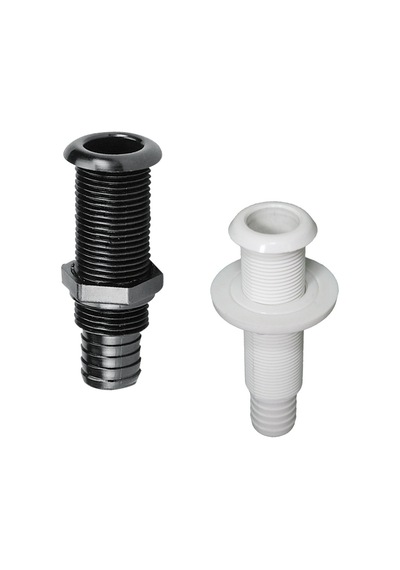 Thru-Hull W/St.Flange. 1". W/Hose Barb 30Mm. Black