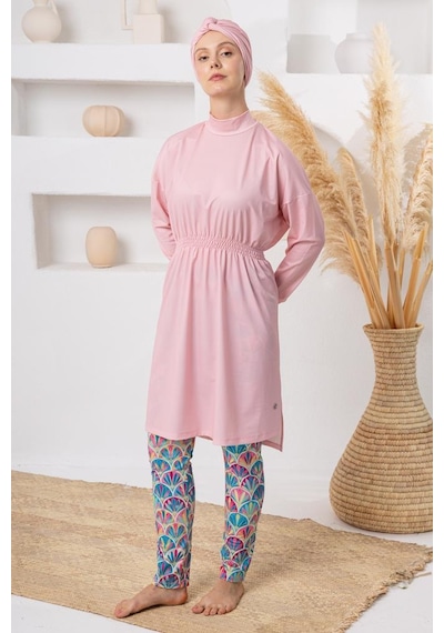 Adasea 261118 Pembe Pafilya Spor Lycra Pareolu Uzun Kollu Tesettür Mayo